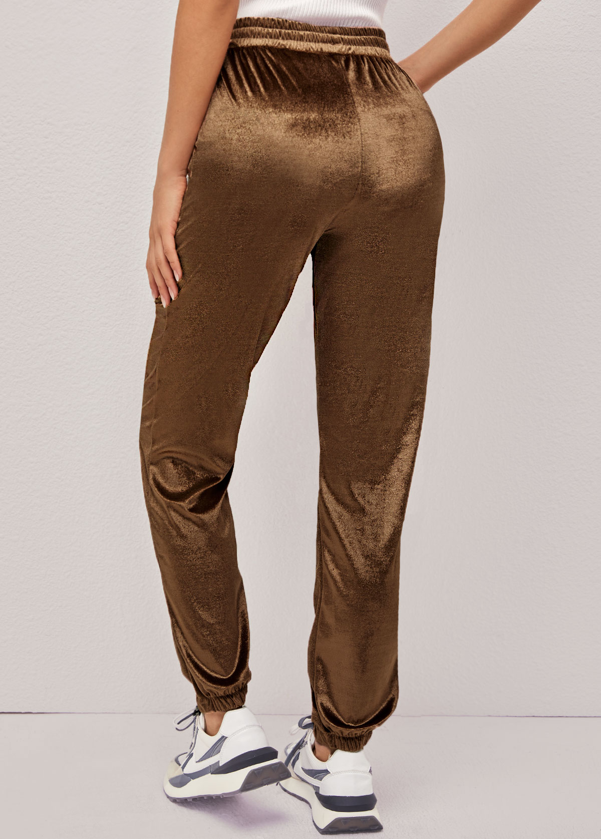 Double Side Pockets Khaki Drawstring Waist Pants