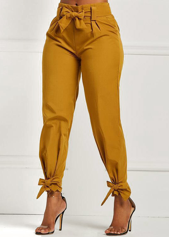 Elastic Waist Mid Waisted Bowknot Pants